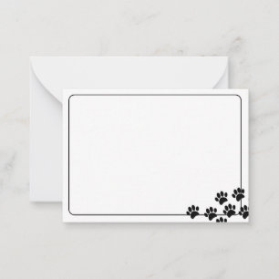 Black Puppy Paw Prints Blank Bordered Card