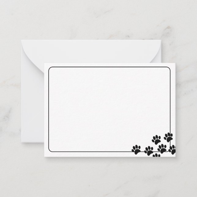 Black Puppy Paw Prints Blank Bordered Card (Front)