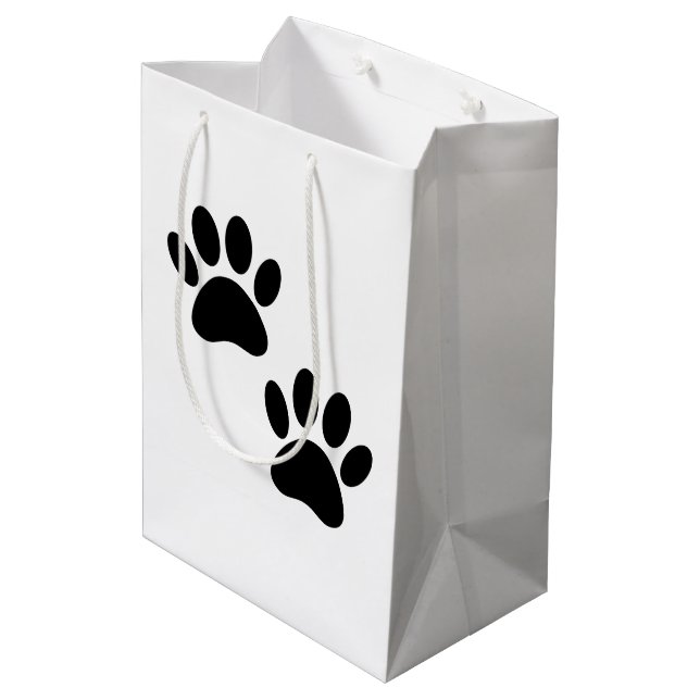 Black Puppy Paw Prints Medium Gift Bag (Back Angled)