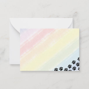 Black Puppy Paw Prints Pastel Rainbow Watercolor  Card