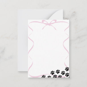 Black Puppy Paw Prints Pink Ribbon Card