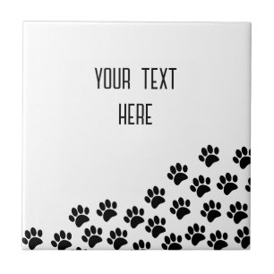 Black Puppy Paw Prints With Custom Text Square Tile