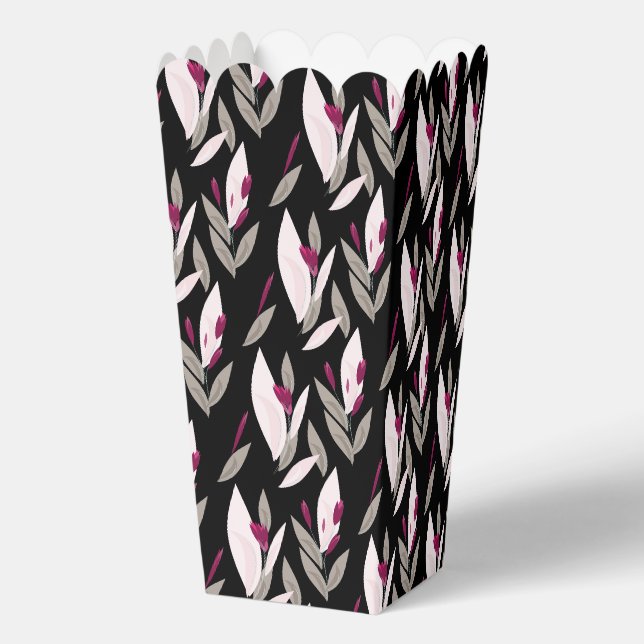 Black purple abstract red retro flower pattern favor box (Back)