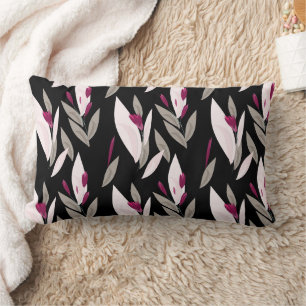 Black purple abstract red retro flower pattern lumbar pillow