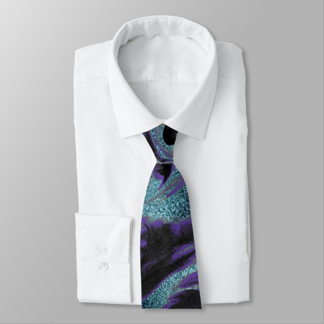 Black, Purple, and Blue Marbled Neck Tie (Tied)