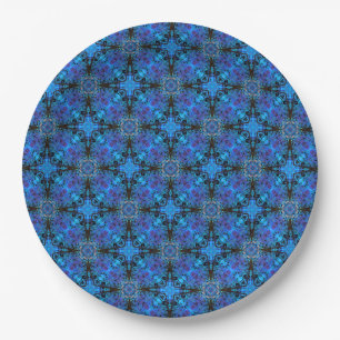Black, Purple, and Blue Moroccan Stars Pattern Paper Plate