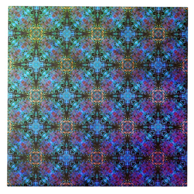 Black, Purple, and Blue Moroccan Stars Pattern Tile (Front)
