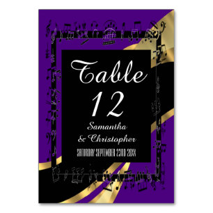 Black purple and gold personalized table number