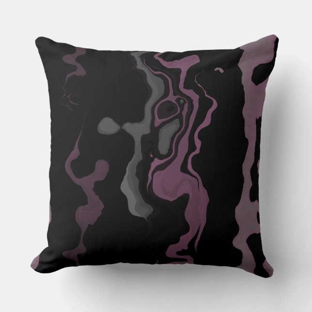 Black, purple and grey abstract throw pillow (Front)