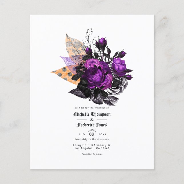 Black, Purple and Orange Shabby Floral Wedding Flyer