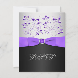 Black, Purple, and Silver Floral RSVP Card