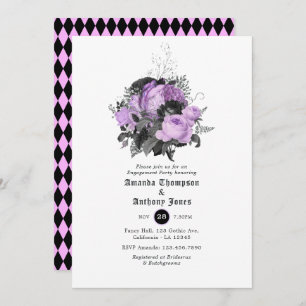Black, Purple and Silver Gothic Engagement Party Invitation