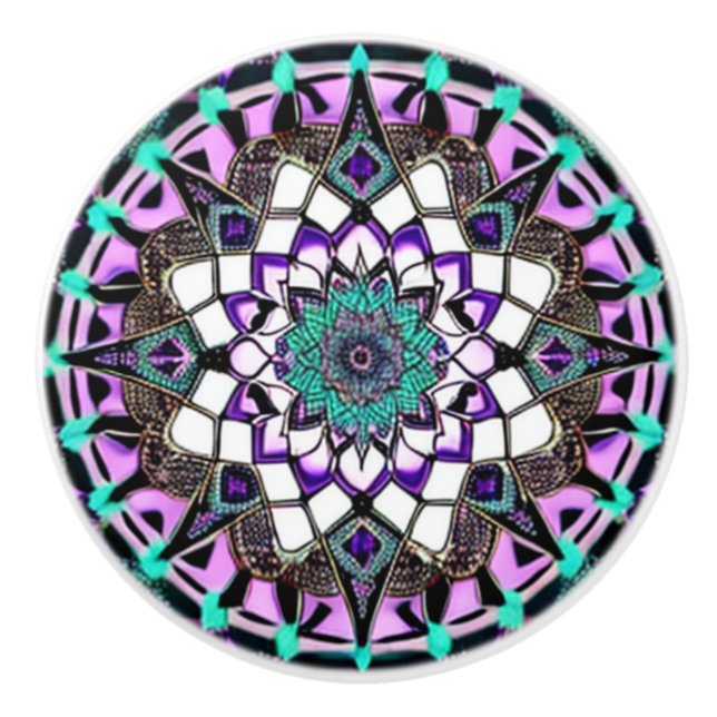 Black, Purple and Teal Ceramic Knob (Front)