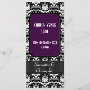 Black, purple and white damask wedding program