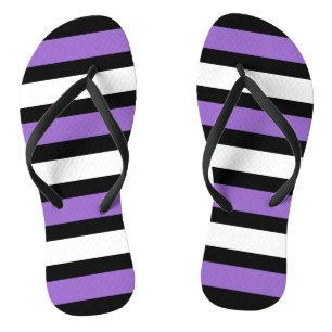 Black, Purple and White Stripes Flip Flops