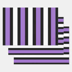 Black, Purple and White Stripes Wrapping Paper Sheet