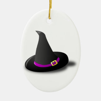 Black, Purple, and Yellow Witch Hat with Bent Tip Ceramic Ornament