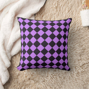 Black Purple Argyle Diamond Design Pattern Throw Pillow