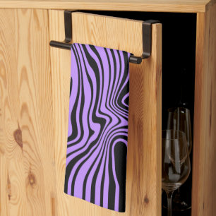 Black Purple Art Waves Kitchen Towel Custom Colour