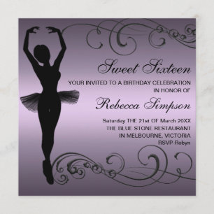 Black & Purple Ballerina Birthday Invitation
