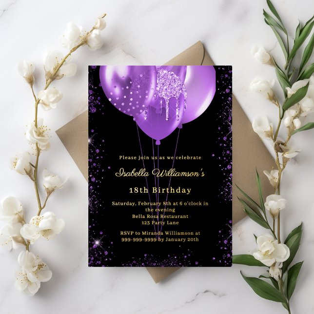 Black purple balloons birthday gold (Creator Uploaded)