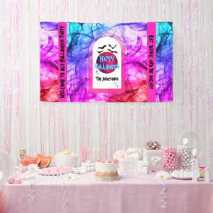 Black Purple Bats Happy Halloween Party Welcome Banner