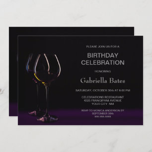 Black Purple Birthday Wine Glass Party Invitation