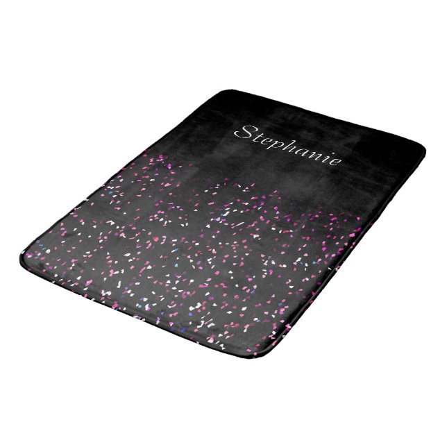 Black Purple Blue Glitter Patterns Name Stylish Bath Mat (Angled)