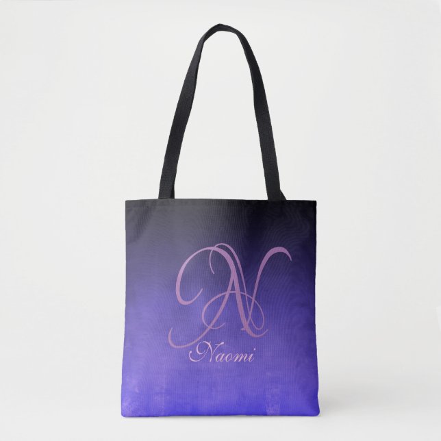 Black Purple Blue stylish rustic monogram Tote Bag (Front)