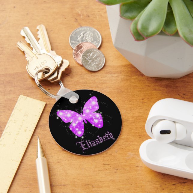 Black purple butterfly stars name keychain (Desk)