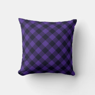 Black Purple Check Vintage Throw Pillow