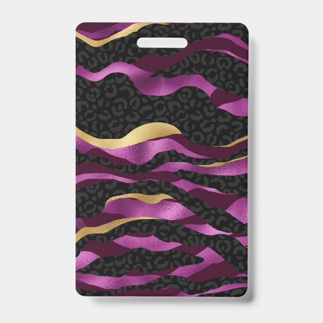 Black Purple Cheetah Leopard Black Pattern Badge (Front)