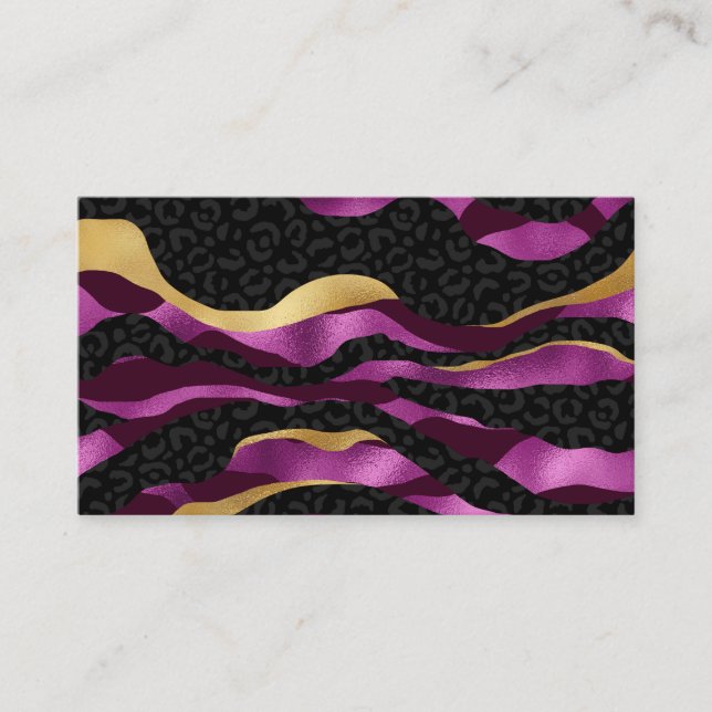 Black Purple Cheetah Leopard Black Pattern Business Card (Front)