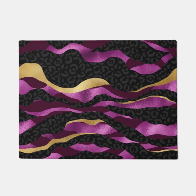 Black Purple Cheetah Leopard Black Pattern Doormat (Front)