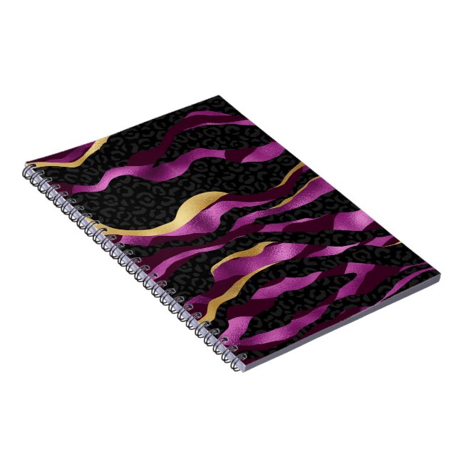 Black Purple Cheetah Leopard Black Pattern Notebook (Right Side)