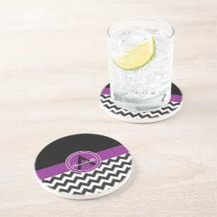 Black Purple Chevron Coaster