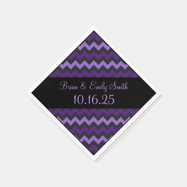 Black purple chevron customizable paper napkins (Corner)