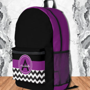 Black Purple Chevron Printed Backpack