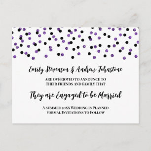 Black Purple Confetti Engagement Announcement