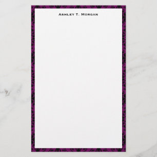 Black / Purple Damask Framed Personalized Stationery