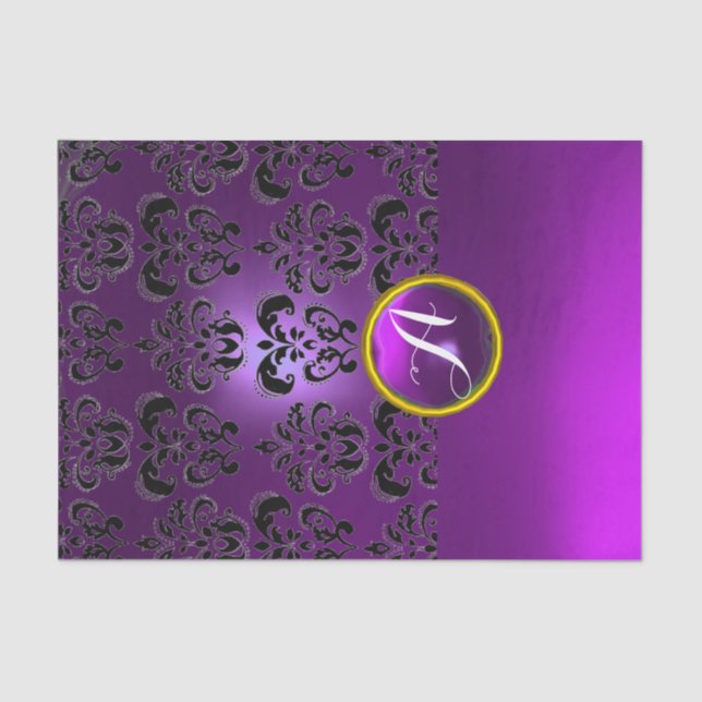 BLACK PURPLE DAMASK GEMSTONE MONOGRAM Floral Tissue Paper (Front)