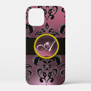 BLACK PURPLE DAMASK MONOGRAM iPhone 12 MINI CASE