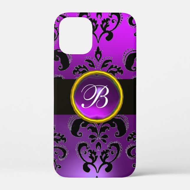 BLACK PURPLE DAMASK MONOGRAM,Gemstome Case-Mate iPhone Case (Back)