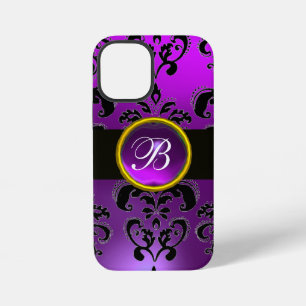 BLACK PURPLE DAMASK MONOGRAM,Gemstome iPhone 12 Mini Case