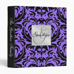 Black & Purple Damask Scroll Family Album Binder