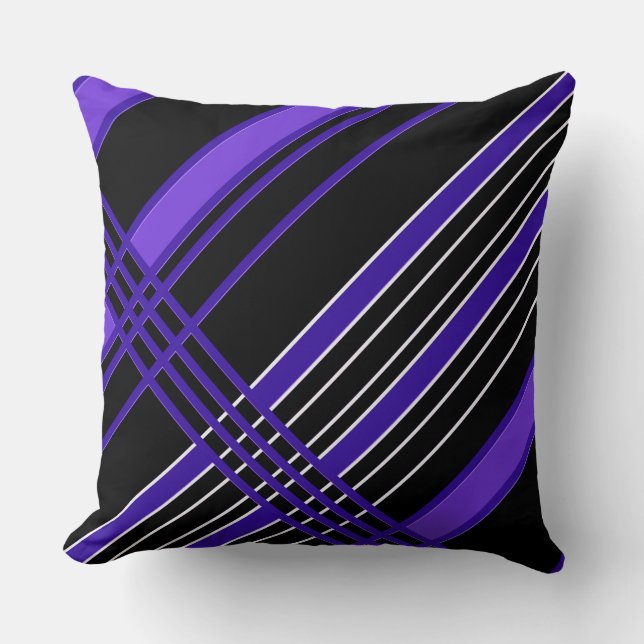 Black & Purple Diagonal Stripes Throw Pillow (Front)