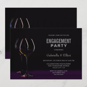 Black Purple Engagement Party Wine Glass Invitation