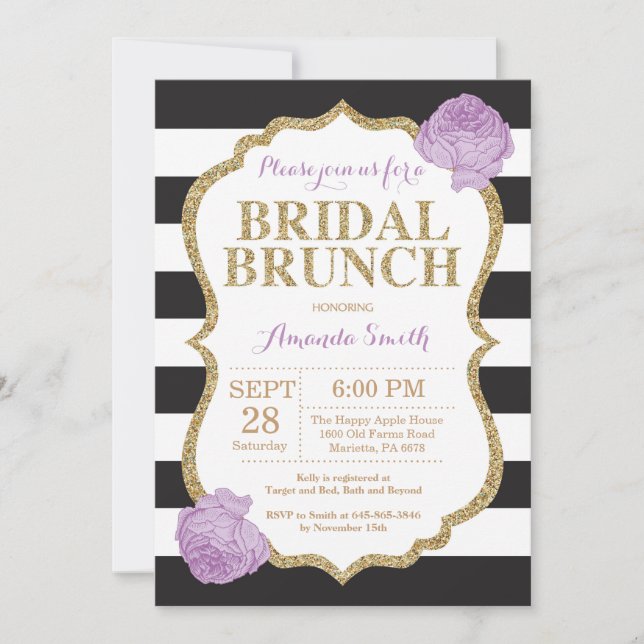 Black Purple et Gold Brunch Shower Invitation (Devant)