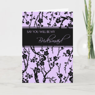Black Purple Floral Bridesmaid Invitation Card