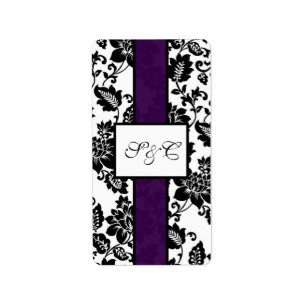 Black/Purple Floral Damask Wedding Candy Wrapper Label